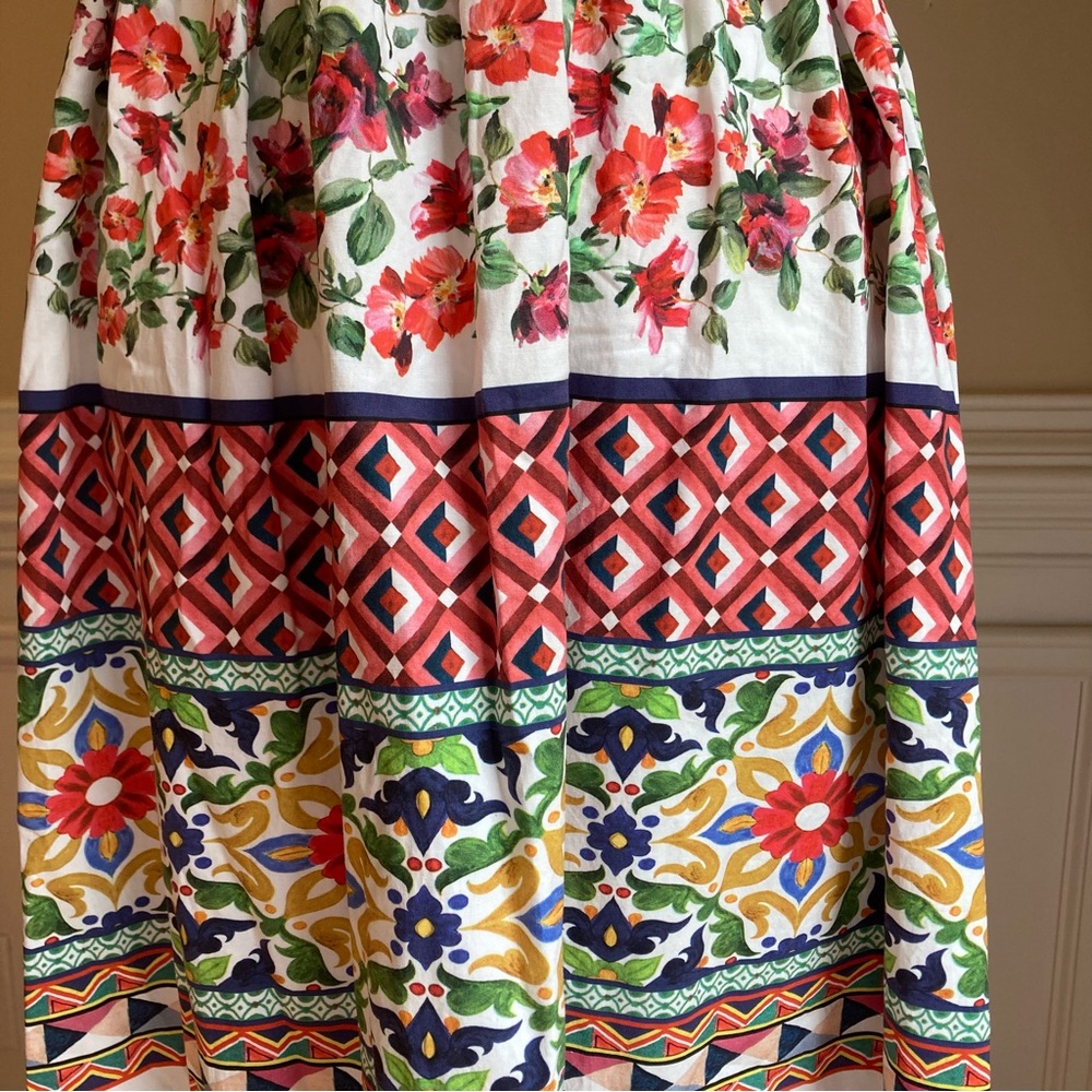 ANTONIO MELANI Natasha Pink Floral Tile Print Cotton Maxi Apron Nap Dress - Picture 4 of 10
